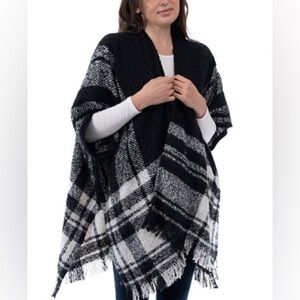 Women's Plaid Fringe-Trim Topper, Shaw, NEW